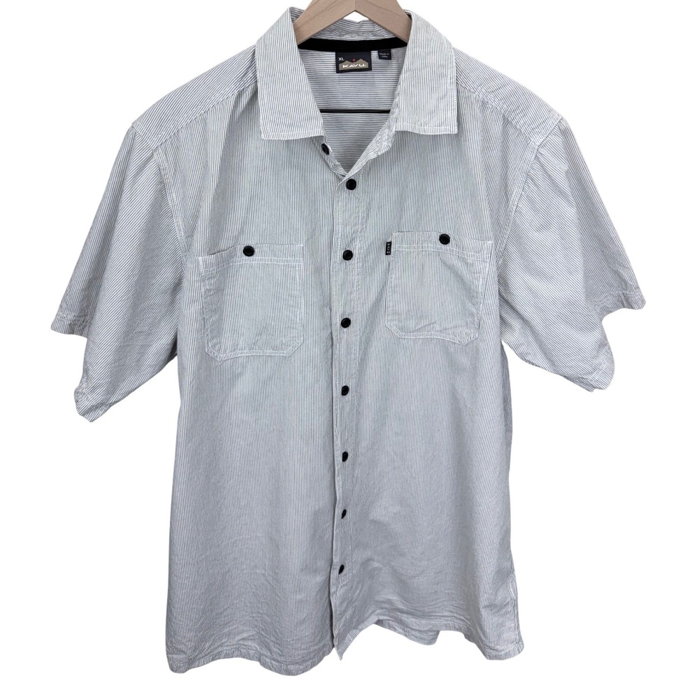 KAVU Mens Size XL Short Sleeve Button Up Shirt Stripes Cotton Casual Outdoors